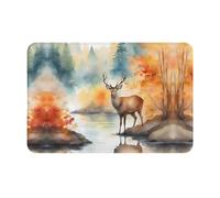 KKAFGBV Deer by the river Printed welcome mat – for indoor and outdoor entrances, patios, porches, non-slip and waterproof doormats