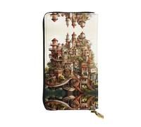 KKAFGBV Dream Castle Printed Leather Long Clutch â€“ Stylish and Slim with ID Window and Credit Card Compartment.