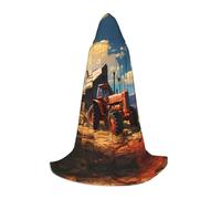 KKAFGBV Farm Red Tractor Printed full-length hooded cape, unisex, suitable for teen Halloween and Christmas role playM