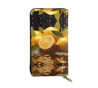 KKAFGBV Fresh Lemon Printed Leather Long Clutch â€“ Stylish and Slim with ID Window and Credit Card Compartment.