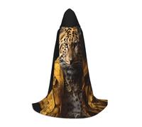 KKAFGBV Leopard in a leather jacket Printed full-length hooded cape, unisex, suitable for teen Halloween and Christmas role playS