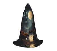 KKAFGBV Moon Stars and Planets Printed full-length hooded cape, unisex, suitable for teen Halloween and Christmas role playM