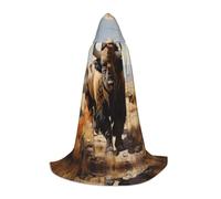 KKAFGBV North American bison herd Printed full-length hooded cape, unisex, suitable for teen Halloween and Christmas role playL