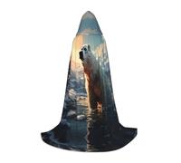 KKAFGBV Polar bear in winter Printed full-length hooded cape, unisex, suitable for teen Halloween and Christmas role playM