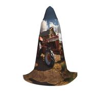 KKAFGBV Red Tractor Printed full-length hooded cape, unisex, suitable for teen Halloween and Christmas role playM