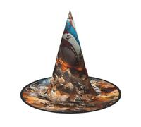 KKAFGBV Rugby on Fire Halloween printed gothic wizard hat, witch accessories, masquerade, cosplay and party decorations