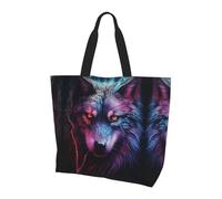 KKAFGBV Stylish and Luxurious A blue and red wolf Printed handbagâ€“Large Capacity, Lightweight and Foldable Shopping Bag