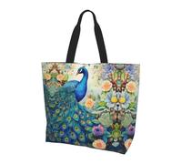 KKAFGBV Stylish and Luxurious Blue Peacock in the Enchanted Forest Printed handbagâ€“Large Capacity, Lightweight and Foldable Shopping Bag