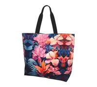 KKAFGBV Stylish and Luxurious Colorful Tropical Plant Leaves Printed handbagâ€“Large Capacity, Lightweight and Foldable Shopping Bag