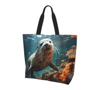 KKAFGBV Stylish and Luxurious Seal pup in water Printed handbagâ€“Large Capacity, Lightweight and Foldable Shopping Bag