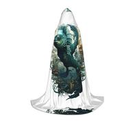 KKAFGBV The Green Flying Fish Printed full-length hooded cape, unisex, suitable for teen Halloween and Christmas role playS