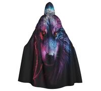 KKAFGBV Unisex A blue and red wolf Printed Hooded Robe Cape - Perfect for Halloween, Christmas, Carnival, Disco Party and more.