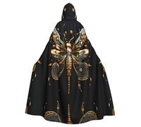 KKAFGBV Unisex Golden Delicate Dragonfly on Black Background Printed Hooded Robe Cape - Perfect for Halloween, Christmas, Carnival, Disco Party and more.