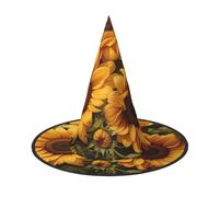 KKAFGBV with the yellow sunflower Halloween printed gothic wizard hat, witch accessories, masquerade, cosplay and party decorations