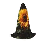 KKAFGBV yellow sunflower on a brown background Printed full-length hooded cape, unisex, suitable for teen Halloween and Christmas role playS