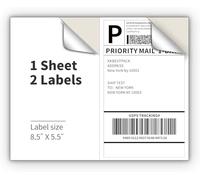 KKBESTPACK Half Sheet Shipping Labels for Laser and Inkjet Printers - 2 Per Page Self Adhesive Mailing Labels - White 8.5 x 5.5 (50 Labels)