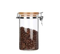 KKC Clear Borosilicate Glass Food Storage Jar Canister Container with Airtight Locking Clamp Bamboo Lid,Coffee Bean,Loose Tea,Nut Container,Sealed Jar Hinged Lid for 16oz Coffee Bean,40 Fluid-oz