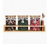 KKC Glass Tea Canister Set of 3 with Bamboo Lids & Spoons | 27oz Airtight Loose Tea Storage Jars for Tea Bags & Loose Leaf Tea | Clear Storage Containers for Kitchen Organization, Tea Bar Accessories