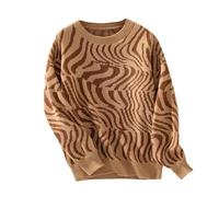 KKCEe Womens Fall Sweater Zebra Print Jumpers Clearance Color Blocking Shirts Knitwear Long Sleeve Round Neck Tops Tees Value Blouses Pullover Knit Stylish Warm Bottom Shirts Brown1 L