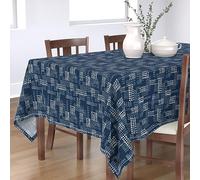 KKDJHfb 60"x90"Faux Sashiko Tablecloth - Indigo And Sashiko Dots- Indigo Blue Japanese Inspired for Outdoor, Picnic, Camping, Patio, Kitchen, Dining Room