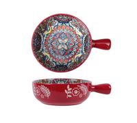 KKGUD 1 Pack 6Inch Ceramic Serving Bowl- Bohemian Pattern (Red)