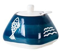 KKGUD Cute Hand-painted Sugar Bowl, Seasoning Jar, Ceramic Condiment Pot for Restaurant Kitchen Decor- Fish Pattern, 300ml