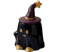 KKGUD Novelty Tea Cup, Ceramic 11oz Halloween Coffee Mug with Lid- Friendly Ghost (Black)