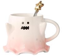KKGUD Novelty Tea Cup, Ceramic 15.5oz Halloween Coffee Mug with Spoon- Scary Ghost (Pink)