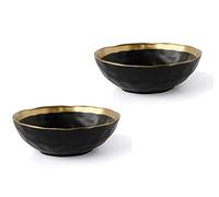KKGUD Vintage Ceramic Cereal Bowls for Soup Cereal Rice Salad Noodles- Elegant Gold Edged Design, Black, Set of 2 (5.5 inches)
