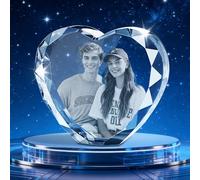 KKHH 3D Crystal Photo Personalized - Custom Engraved Picture in Glass Block Gift for Mom - Mother’s Day, Birthday Keepsake from Daughter Son, Nana Grandma Gift(Thick Heart)