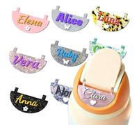 KKHH Personalized 3D Name Plate Compatible with Owala Water Bottle | Custom Glitter Topper for Owala Freesip 24oz 32oz 40oz Lid | Strong Adhesive Acrylic Tag, 80 Color Options (Style 1)