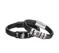 KKHH Personalized Leather Photo Bracelet for Men, Custom Engraved Name & Picture Bracelet, Adjustable Clasp, Graduation Gift for Boyfriend Husband Dad