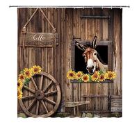 KKIAYY Sunflower Donkey Shower Curtain Rustic Farmhouse Funny Animal Western Fun Hello Sweet Cheeks Wooden Board Retro Bathroom Decor Fabric Polyester Curtain with Hooks,Brown