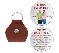 KKIIOEXX A Hug From Dad Keychain,Personalized Leather Pocket Hug Token Keychain,Custom Keychains with Portrait Name,To My Daughter Gifts From Dad