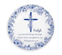 KKIIOEXX I Can Do All Things In Bible Jewelry Dish,Personalized Custom Birth Month Flower Jewelry Tray,Chinoiserie Toile De Jouy Trinket Tray Ring Dish,Birthday Gift for Women Mom Grandma