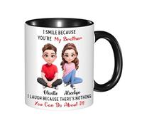 KKIIOEXX I Smile Because You're My Brother Mug,Personalized Ceramic Coffee Cup with Name Portrait,Custom Family Coffee Mugs,Gift for Brother
