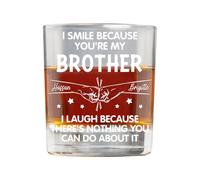 KKIIOEXX I Smile Because You're My Brother Personalized Whiskey Glass,Custom Bourbon Glass with Name,Birthday Funny Brother Gifts,Brotherhood Friendship