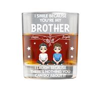 KKIIOEXX I Smile Because You're My Brother Personalized Whiskey Glass,Custom Bourbon Glass with Name Portrait,Birthday Funny Brother Gifts,Brotherhood Friendship