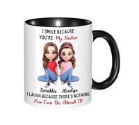 KKIIOEXX I Smile Because You're My Sister Mug,Personalized Ceramic Coffee Cup with Name Portrait,Custom Family Coffee Mugs,Gift for Sister