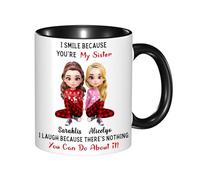 KKIIOEXX I Smile Because You're My Sister Mug,Personalized Ceramic Coffee Cup with Name Portrait,Custom Family Coffee Mugs,Gift for Sister
