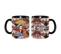 KKIIOEXX Just A Girl Who Loves Books Coffee Mug,Personalized Coffee Cup with Name Portrait,Custom Ceramic Tea Cup Coffee Mugs,Gifts for Book Lovers Readers Bookworms Librarian