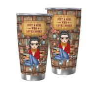 KKIIOEXX Just A Girl Who Loves Books Cup,Personalized Stainless Steel Tumbler with Name Portrait,Custom Insulated Coffee Travel Mug Cup with Lid,Gifts for Book Lovers Readers Bookworms Librarian