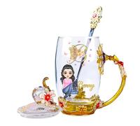 KKIIOEXX Personalized Enamel Flower Tea Cup,Monogram Cup Custom Name Cups with Portrait,Glass Coffee Mugs with Spoon Set,Tea Lovers Gifts Birthday Gifts for Women Wife Mom Friends