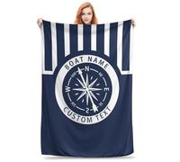 KKIIOEXX Personalized Nautical Sailing Throw Blanket,Custom Captain Anchor Compass Flannel Blanket with Name,Soft Lightweight Throw Blanket for Sofa Couch Bed Room, for Men Women