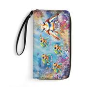 KKIIOEXX Personalized Sea Turtle Beach Women Leather Wallet with Name,Custom Ocean Turtle Long Clutch Purse Large Capacity Wristlet Wallet,Mothers Day Gifts for Mom Turtle Lover