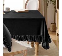 KKJIAF Black Velvet Tablecloth 52 x 70 Inch, Retro Farmhouse Ruffle Oblong Tablecloth Washable Table Cover for Wedding Buffet Parties Baby Shower Kitchen Decoration
