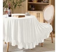 KKJIAF Ivory Velvet Round Tablecloth 70 inch, Retro Farmhouse Ruffle Round Table Cloth Washable Table Cover for Wedding Buffet Parties Baby Shower Kitchen Decoration