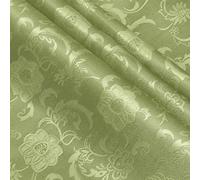 KKJIAF Sage Green Satin Jacquard Fabric 2 Yard, 60 Inch Wide Shiny Cloth Fabric, Sunflower Pattern Silky Brocade Fabric for Tablecloth, Table Runner, Napkins, Dress, Bedding Sheet, DIY Crafts