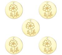 kkjoy 5Pcs Disc Coin Birth Flower DIY Charms for Jewelry Making and Crafting, Gold Stainless Steel Pendant Craft Supplies Accessories for Make Bracelet Necklace Earrings (10 October Cosmos)