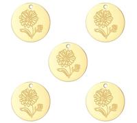 kkjoy 5Pcs Disc Coin Birth Flower DIY Charms for Jewelry Making and Crafting, Gold Stainless Steel Pendant Craft Supplies Accessories for Make Bracelet Necklace Earrings (10 October Calendula)
